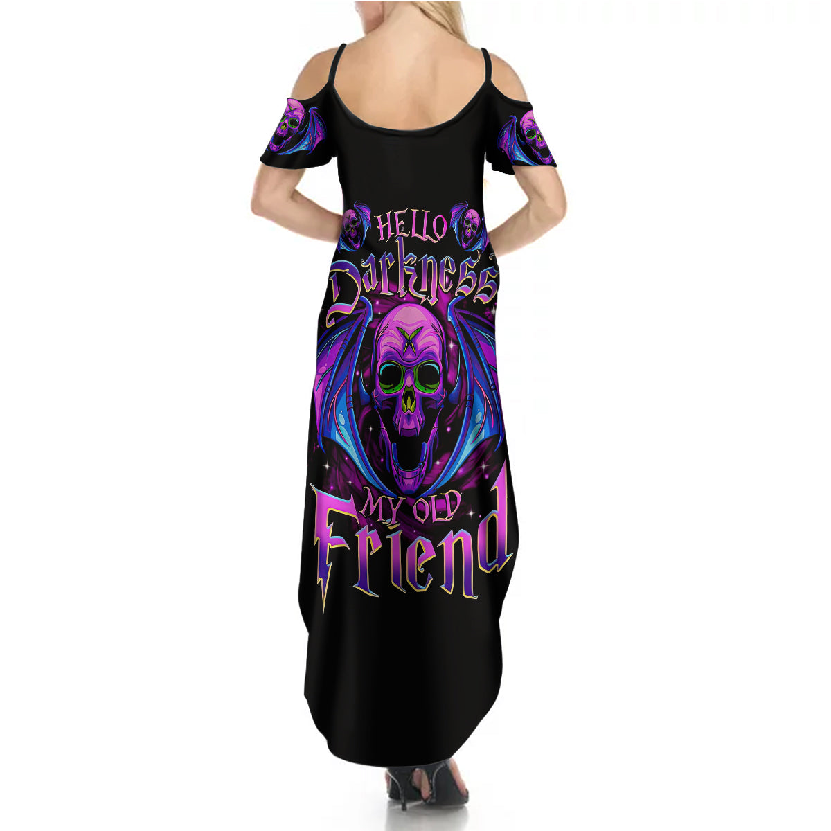 Bat Skull Summer Maxi Dress Bat Skull Hello Darkness My Old Friend - Wonder Print Shop