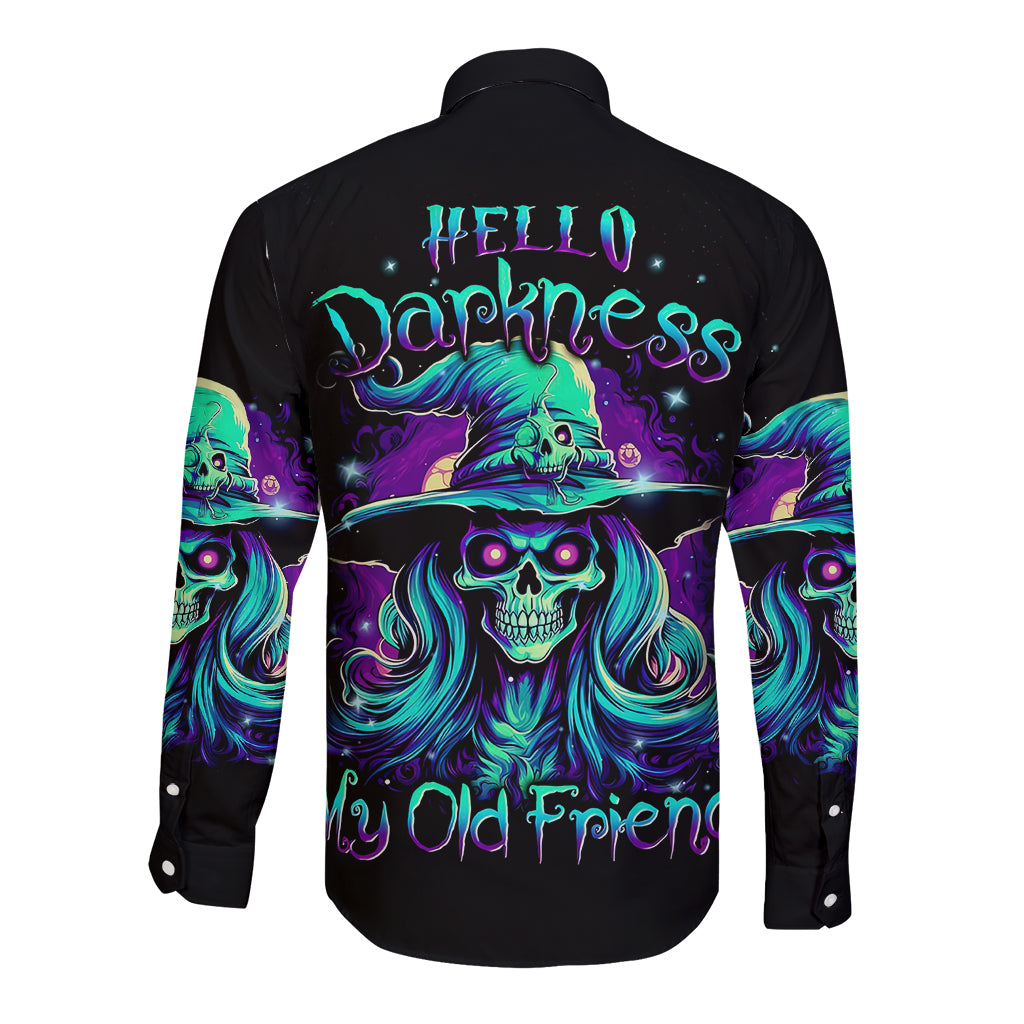 Witch Skull Long Sleeve Button Shirt Skull Witch Hello Darkness My Old Friend - Wonder Print Shop