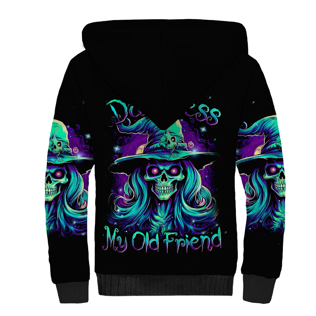 Witch Skull Sherpa Hoodie Skull Witch Hello Darkness My Old Friend - Wonder Print Shop