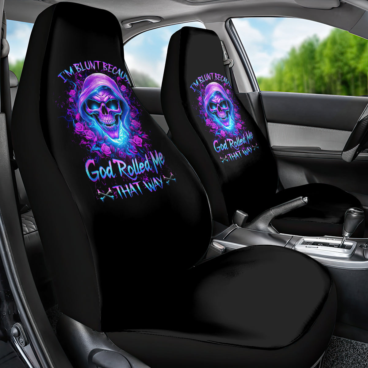 Rose Skull Car Seat Cover I'm Blunt Because God Rolled Me That Way - Wonder Print Shop