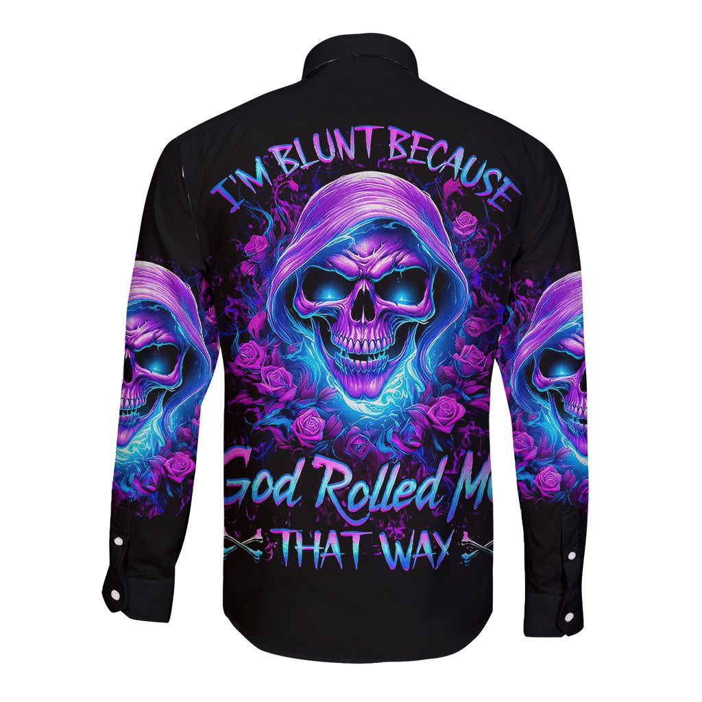 Rose Skull Long Sleeve Button Shirt I'm Blunt Because God Rolled Me That Way - Wonder Print Shop