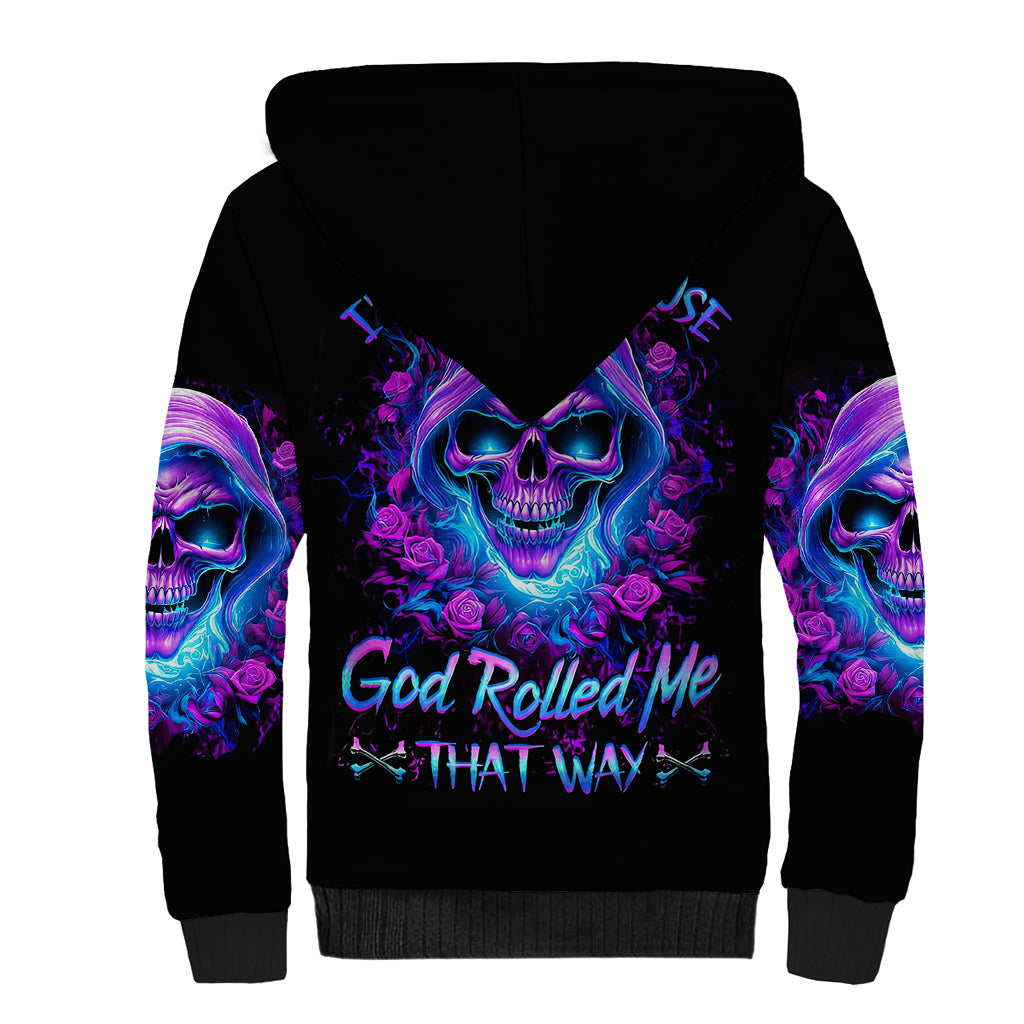 Rose Skull Sherpa Hoodie I'm Blunt Because God Rolled Me That Way - Wonder Print Shop