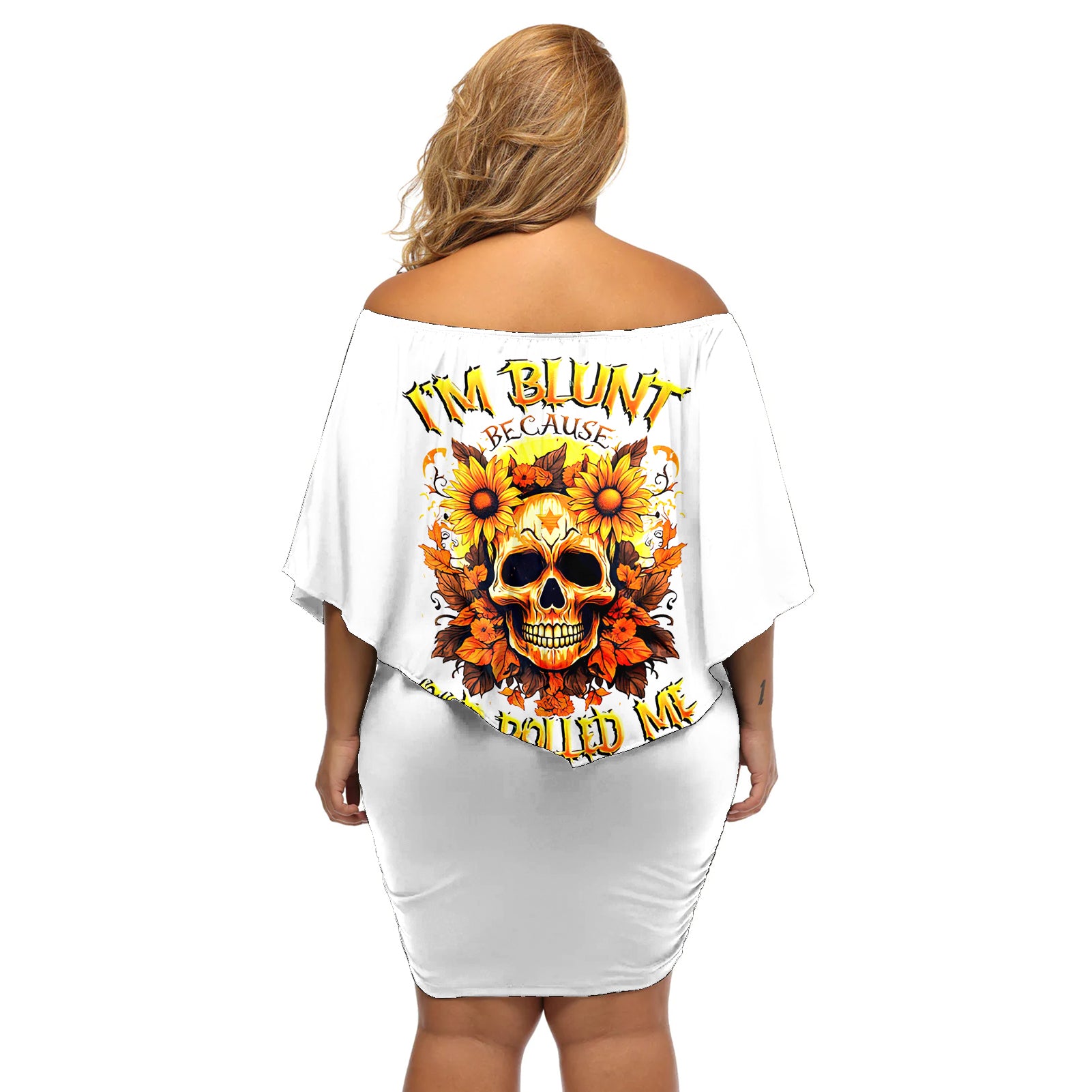 Sunflower Skull Off Shoulder Short Dress Sunflower I'm Blunt Because God Rolled Me That Way - Wonder Print Shop