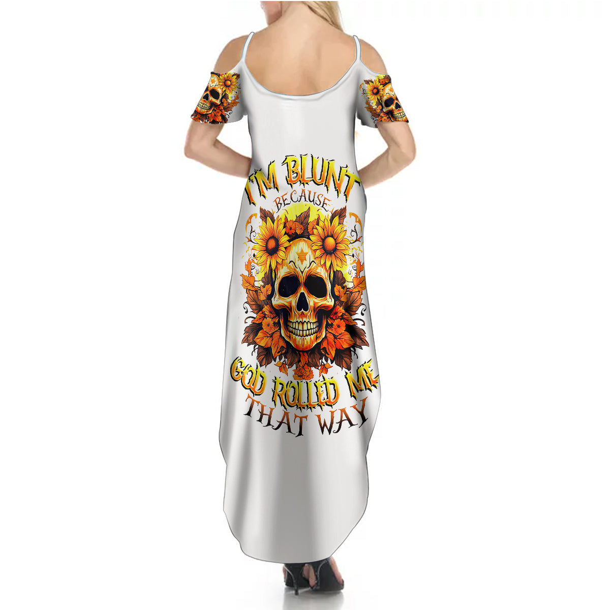 Sunflower Skull Summer Maxi Dress Sunflower I'm Blunt Because God Rolled Me That Way - Wonder Print Shop