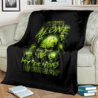 Black throw blanket with neon green skull center graphic and MY DEMONS text