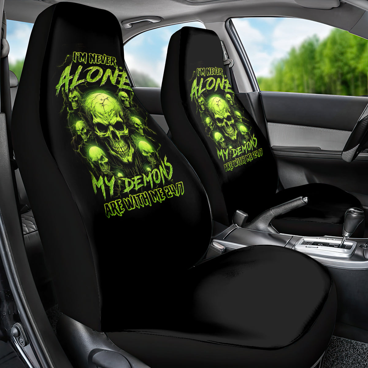 Thunder Skull Car Seat Cover Thunder Skull I Never Alone My Demon With Me 24/7 - Wonder Print Shop