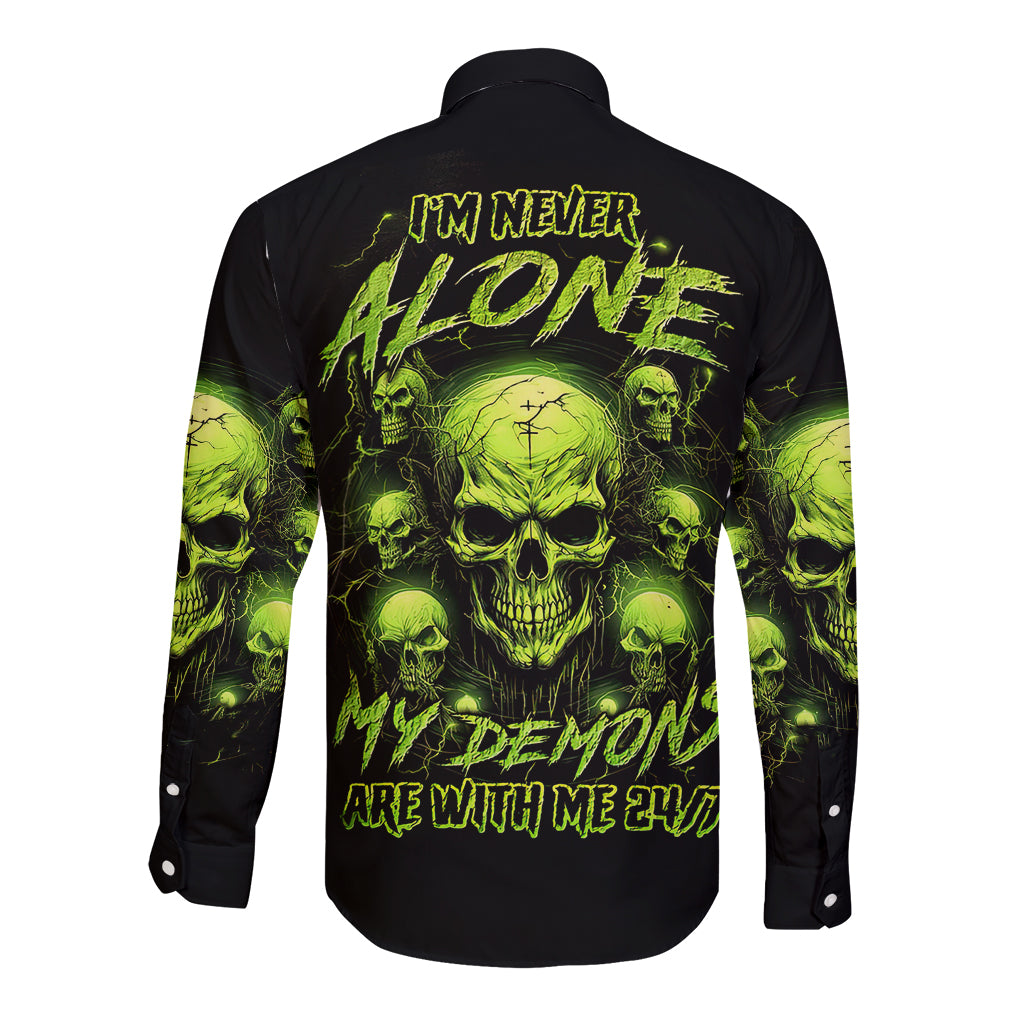 Thunder Skull Long Sleeve Button Shirt Thunder Skull I Never Alone My Demon With Me 24/7 - Wonder Print Shop