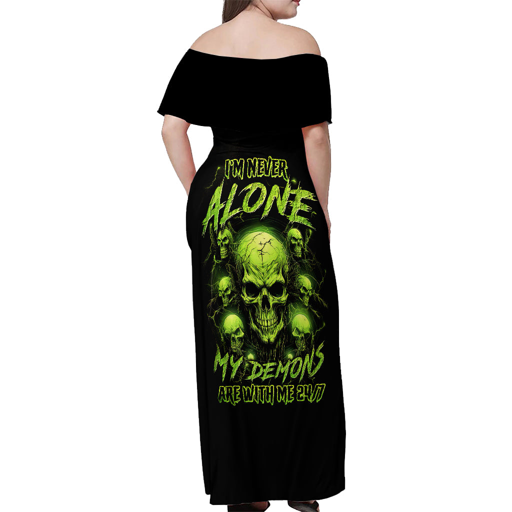 Thunder Skull Off Shoulder Maxi Dress Thunder Skull I Never Alone My Demon With Me 24/7 - Wonder Print Shop