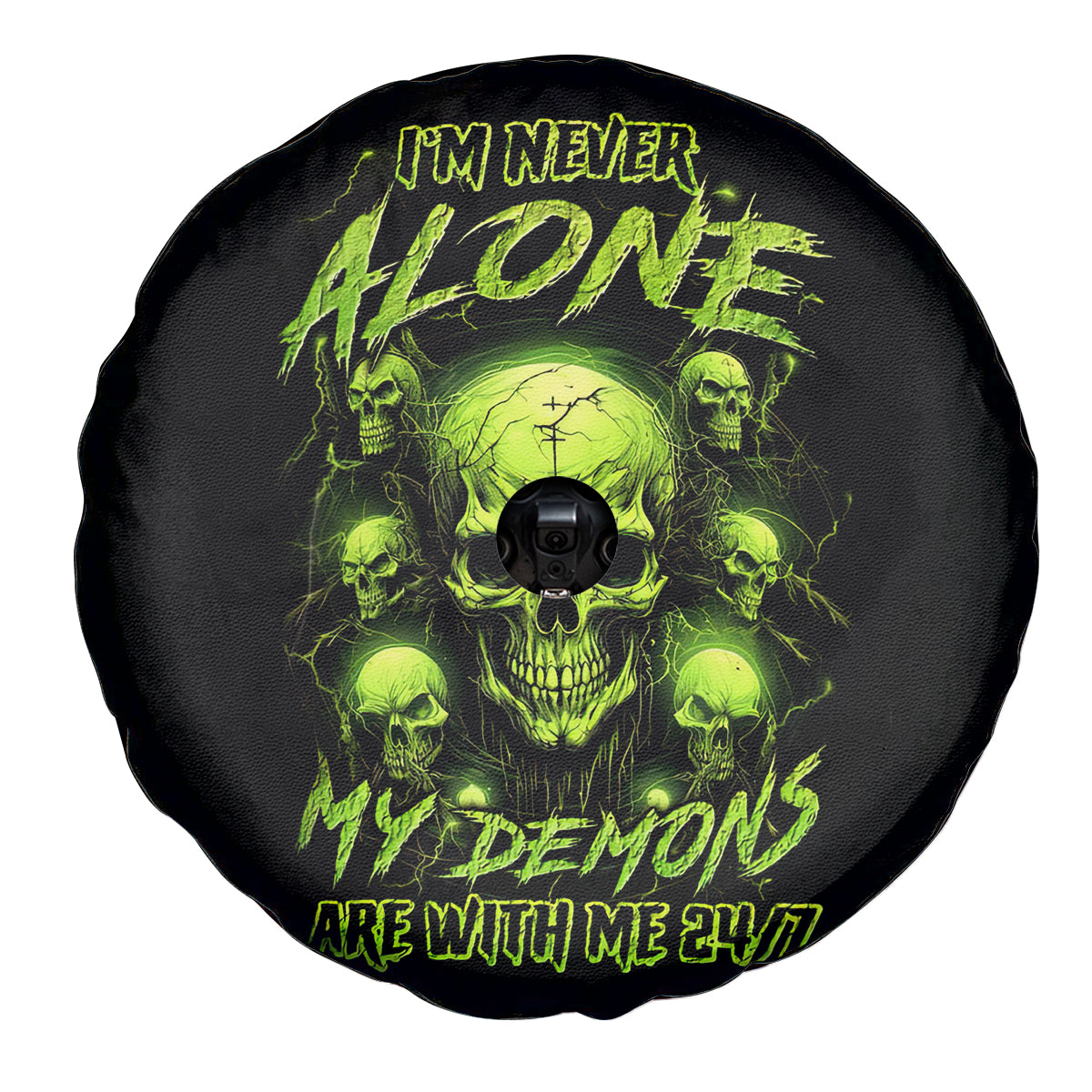 Thunder Skull Spare Tire Cover Thunder Skull I Never Alone My Demon With Me 24/7 - Wonder Print Shop