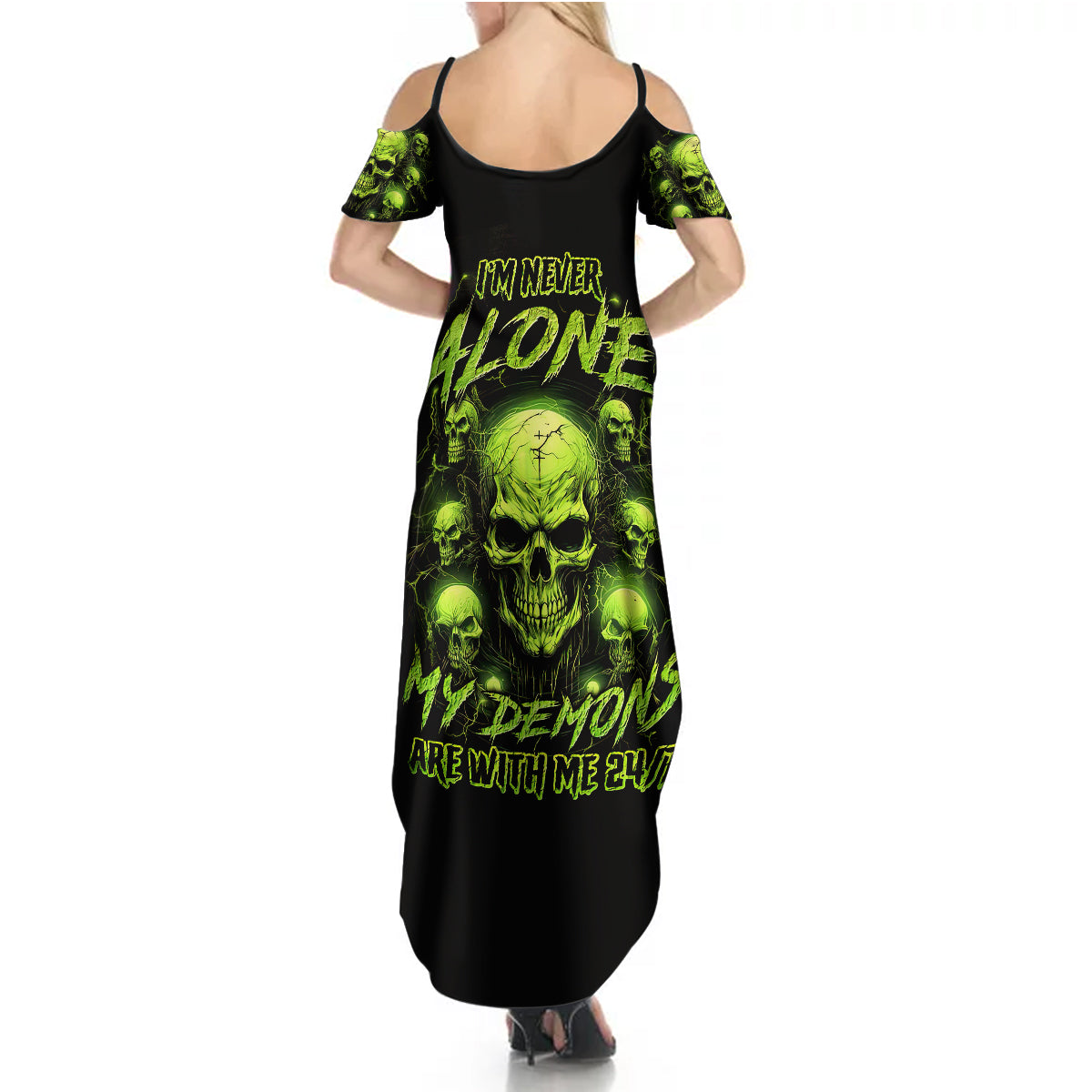 Thunder Skull Summer Maxi Dress Thunder Skull I Never Alone My Demon With Me 24/7 - Wonder Print Shop