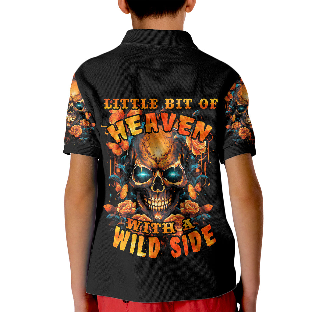 Flower Skull Kid Polo Shirt Litte Bit Of Heaven With A Wild Side - Wonder Print Shop