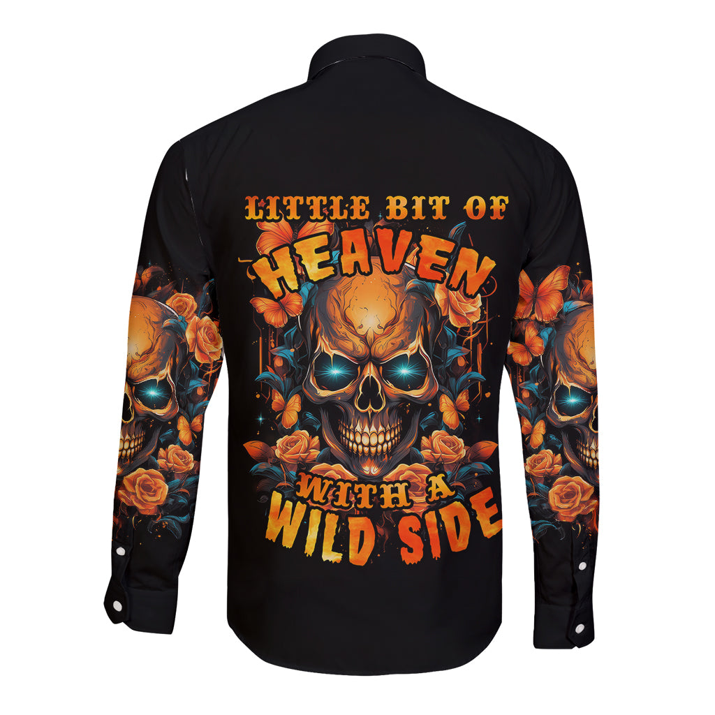 Flower Skull Long Sleeve Button Shirt Litte Bit Of Heaven With A Wild Side - Wonder Print Shop