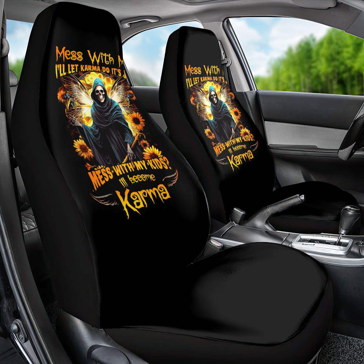 Fairy Death Skull Car Seat Cover Mess With Me I'll Let Karma Do It's Job - Wonder Print Shop