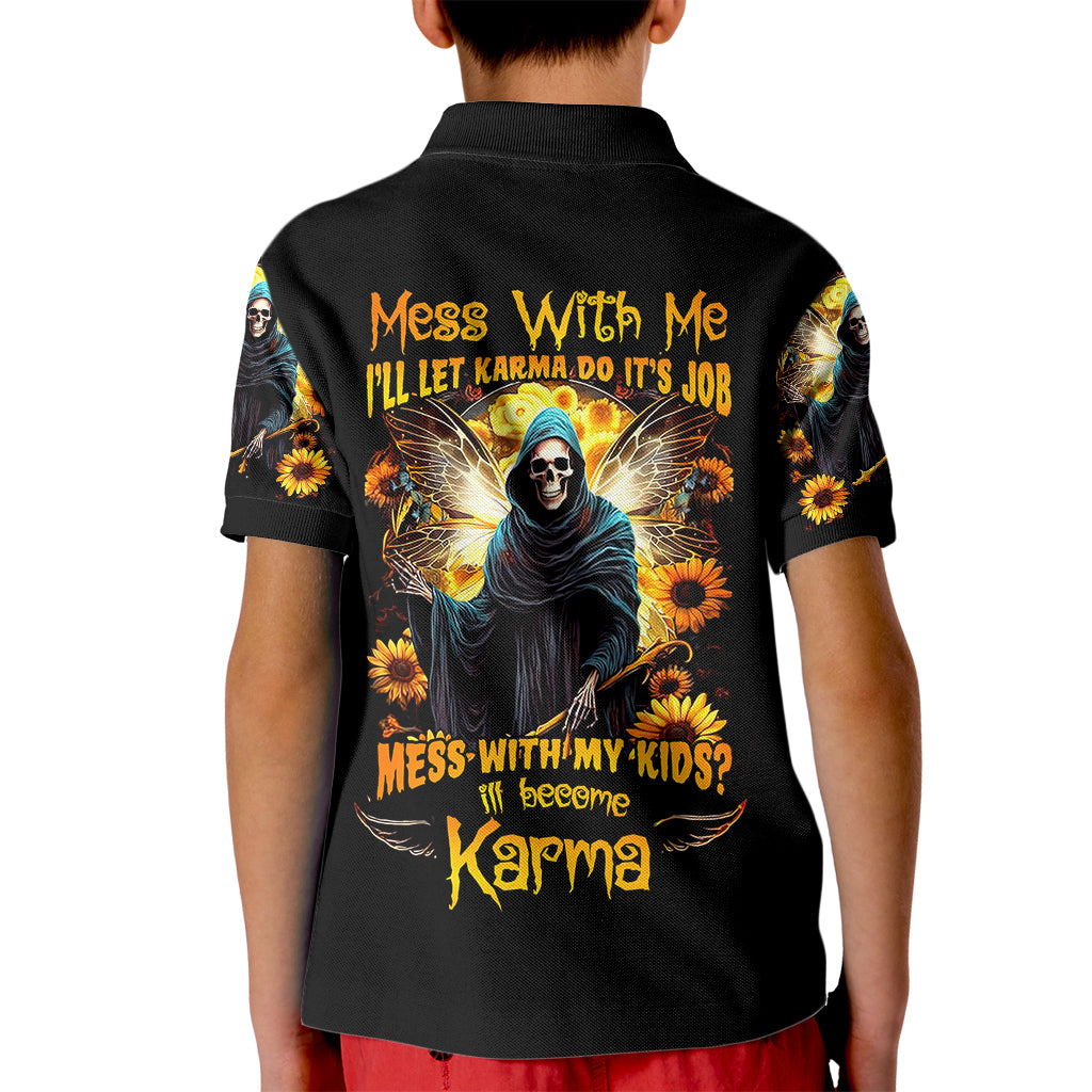 Fairy Death Skull Kid Polo Shirt Mess With Me I'll Let Karma Do It's Job - Wonder Print Shop