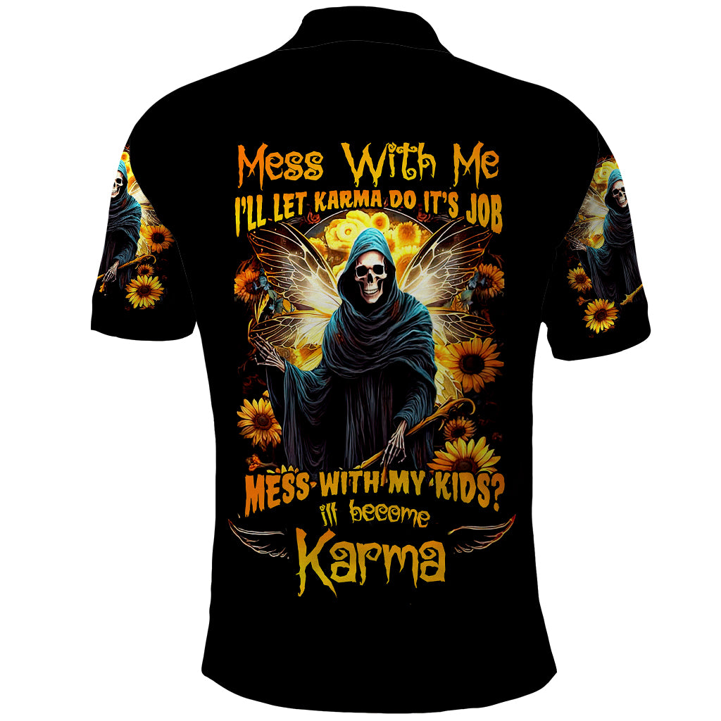 Fairy Death Skull Polo Shirt Mess With Me I'll Let Karma Do It's Job - Wonder Print Shop