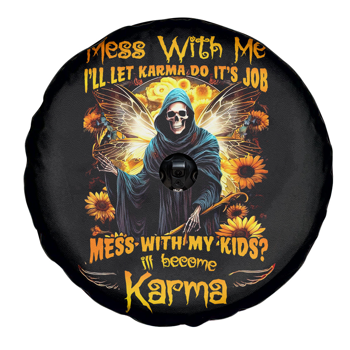 Fairy Death Skull Spare Tire Cover Mess With Me I'll Let Karma Do It's Job - Wonder Print Shop