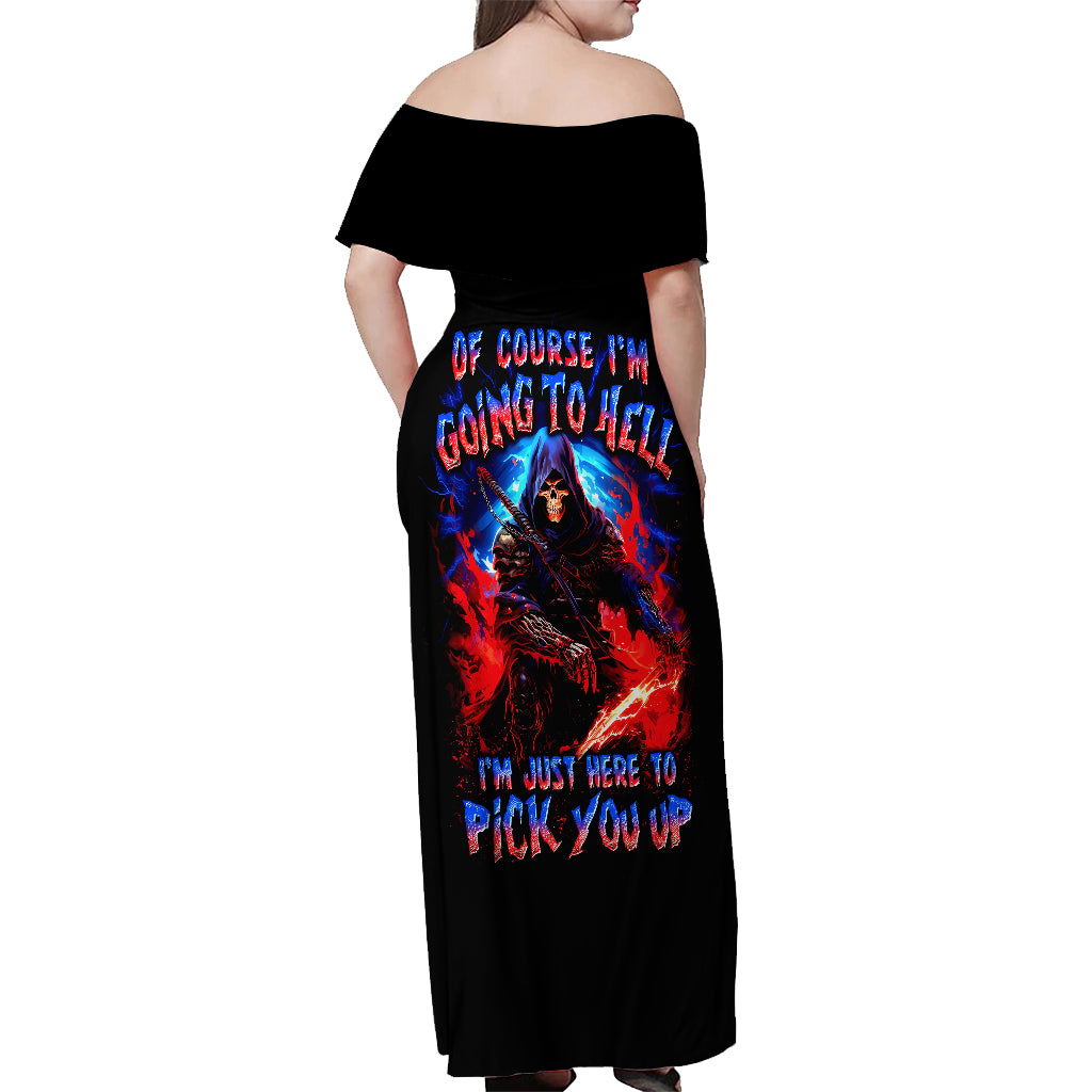 Death Skull Off Shoulder Maxi Dress Of Course I'm Going To Hell - Wonder Print Shop