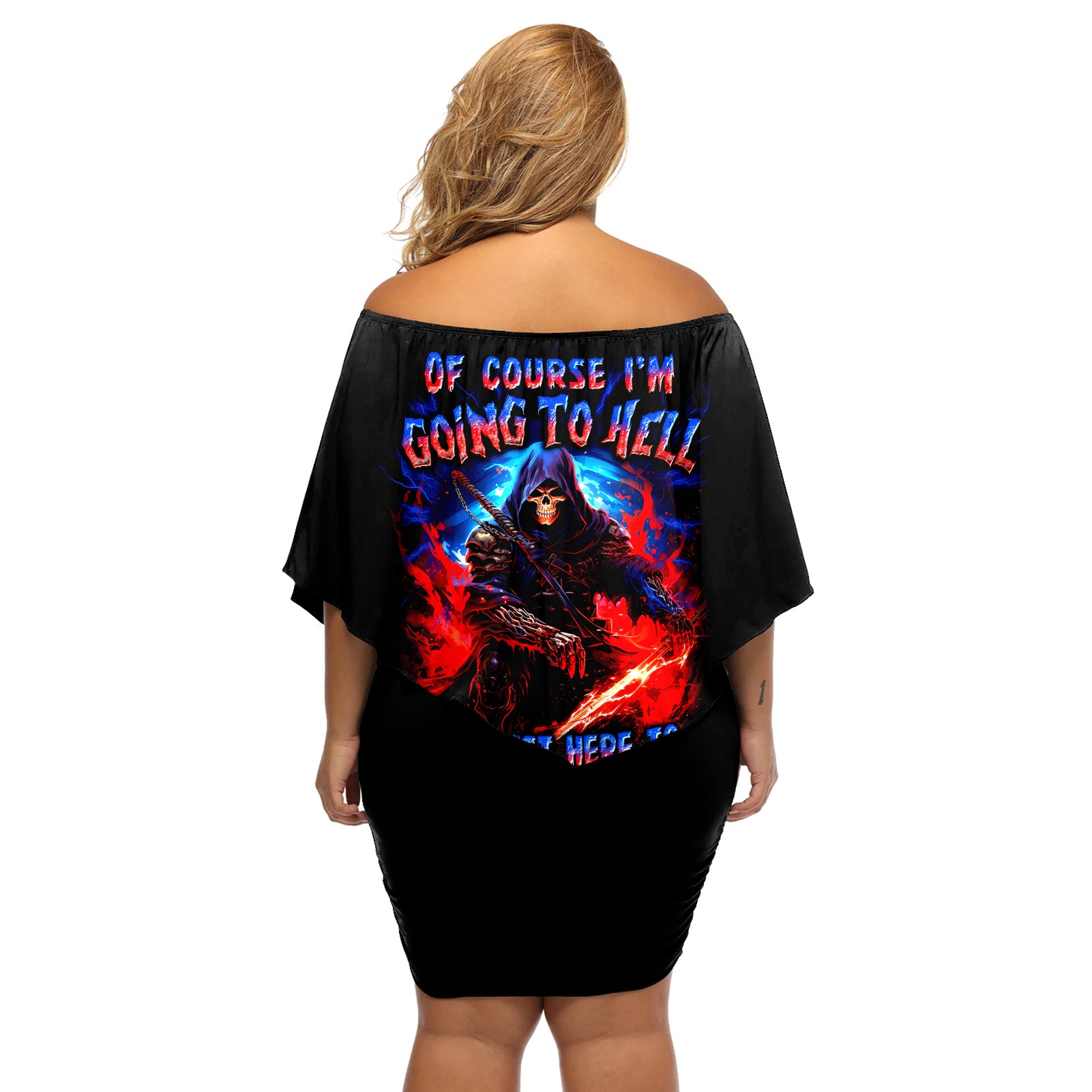 Death Skull Off Shoulder Short Dress Of Course I'm Going To Hell - Wonder Print Shop