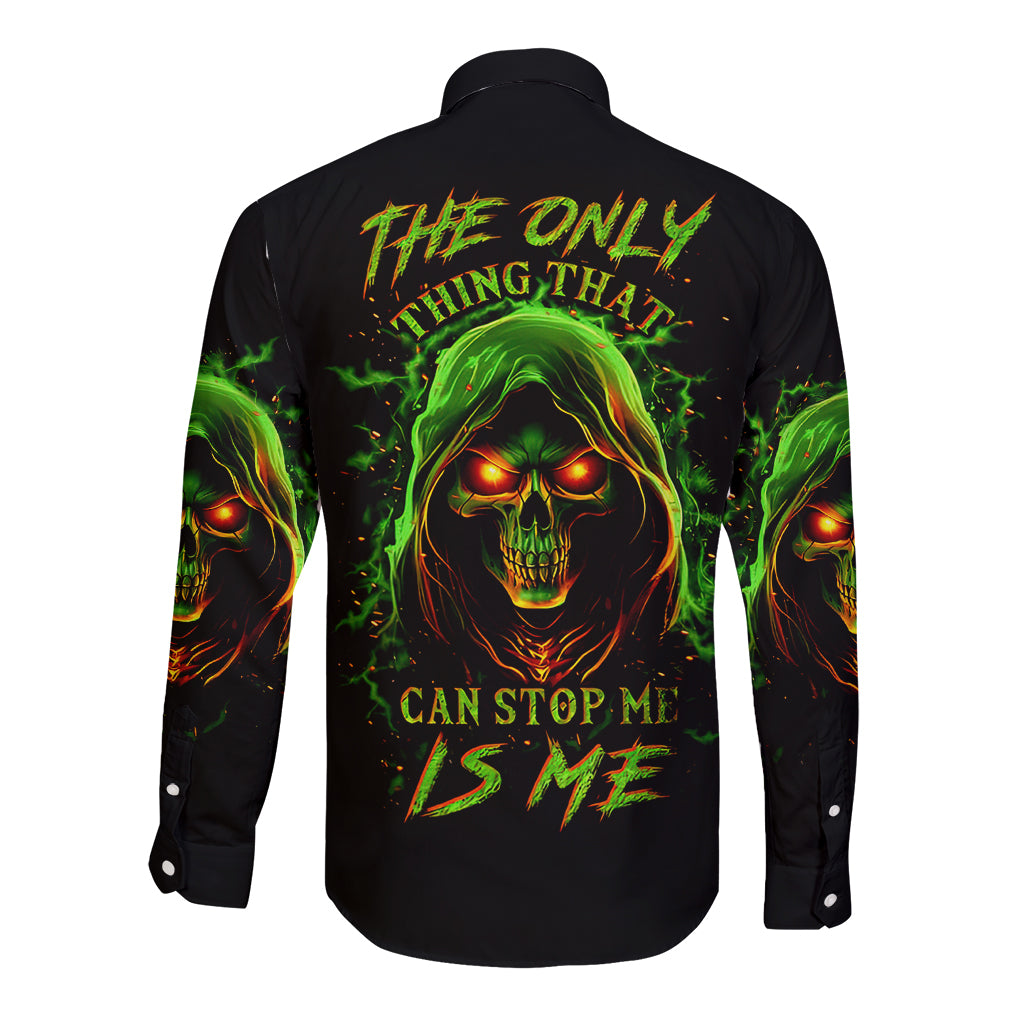 Fire Death Skull Long Sleeve Button Shirt The Only Thing That Can Stop Is Me - Wonder Print Shop