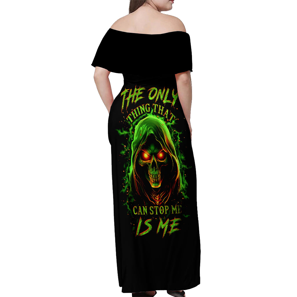 Fire Death Skull Off Shoulder Maxi Dress The Only Thing That Can Stop Is Me - Wonder Print Shop