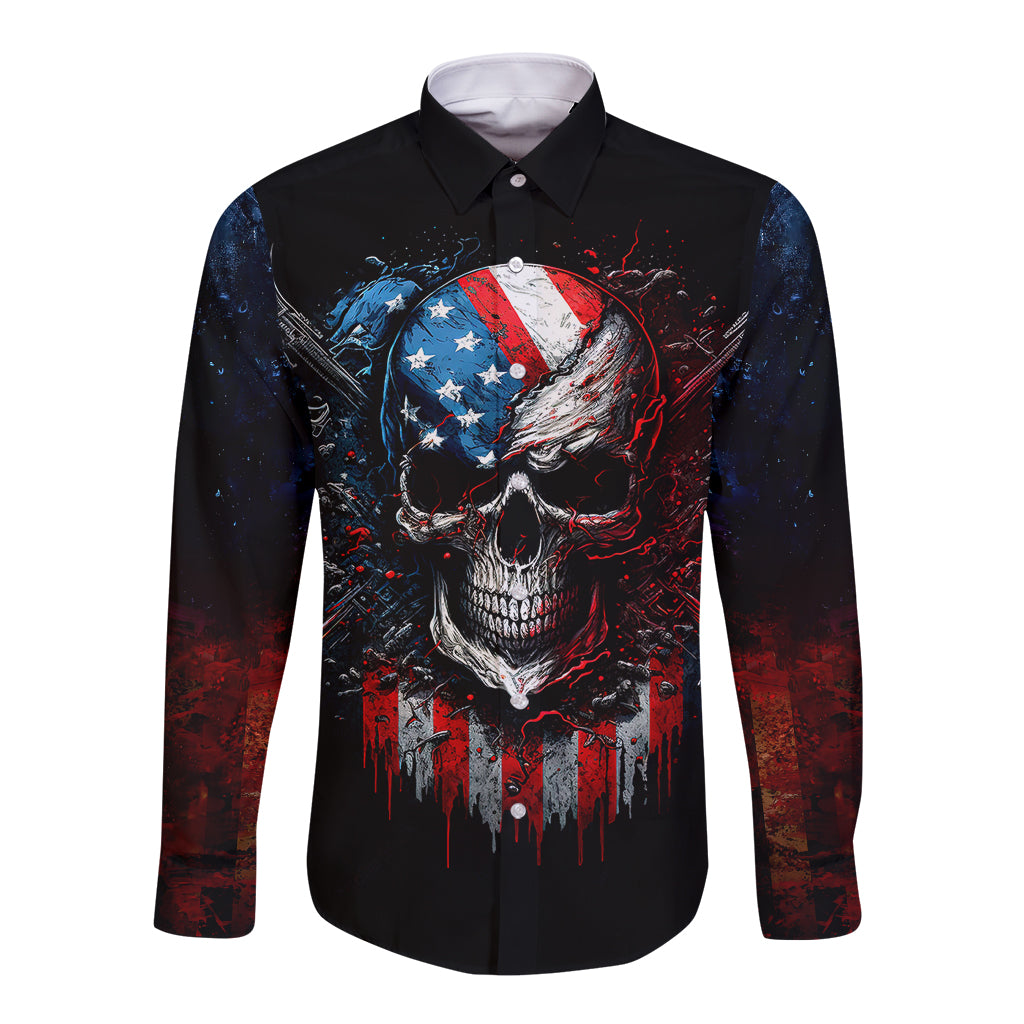 Vintage Skull Long Sleeve Button Shirt American Skull Vintage - Wonder Print Shop