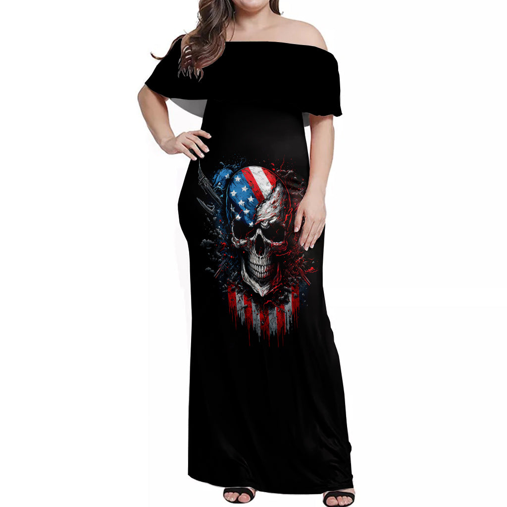 Vintage Skull Off Shoulder Maxi Dress American Skull Vintage - Wonder Print Shop