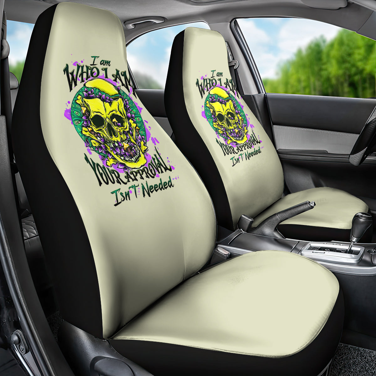 Flower Skull Car Seat Cover Iam Who Iam Your Approval Isn't Need - Wonder Print Shop