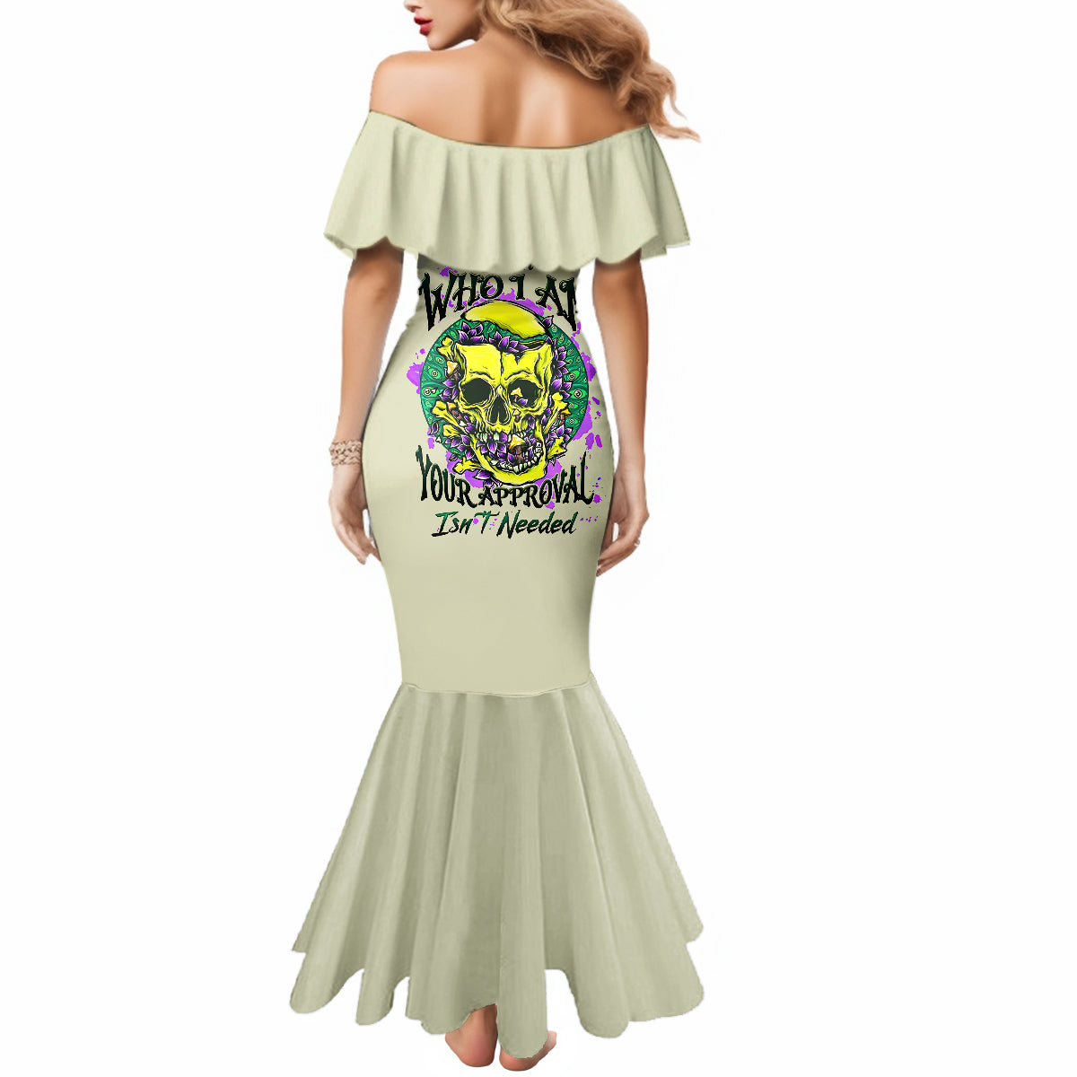 Flower Skull Mermaid Dress Iam Who Iam Your Approval Isn't Need - Wonder Print Shop