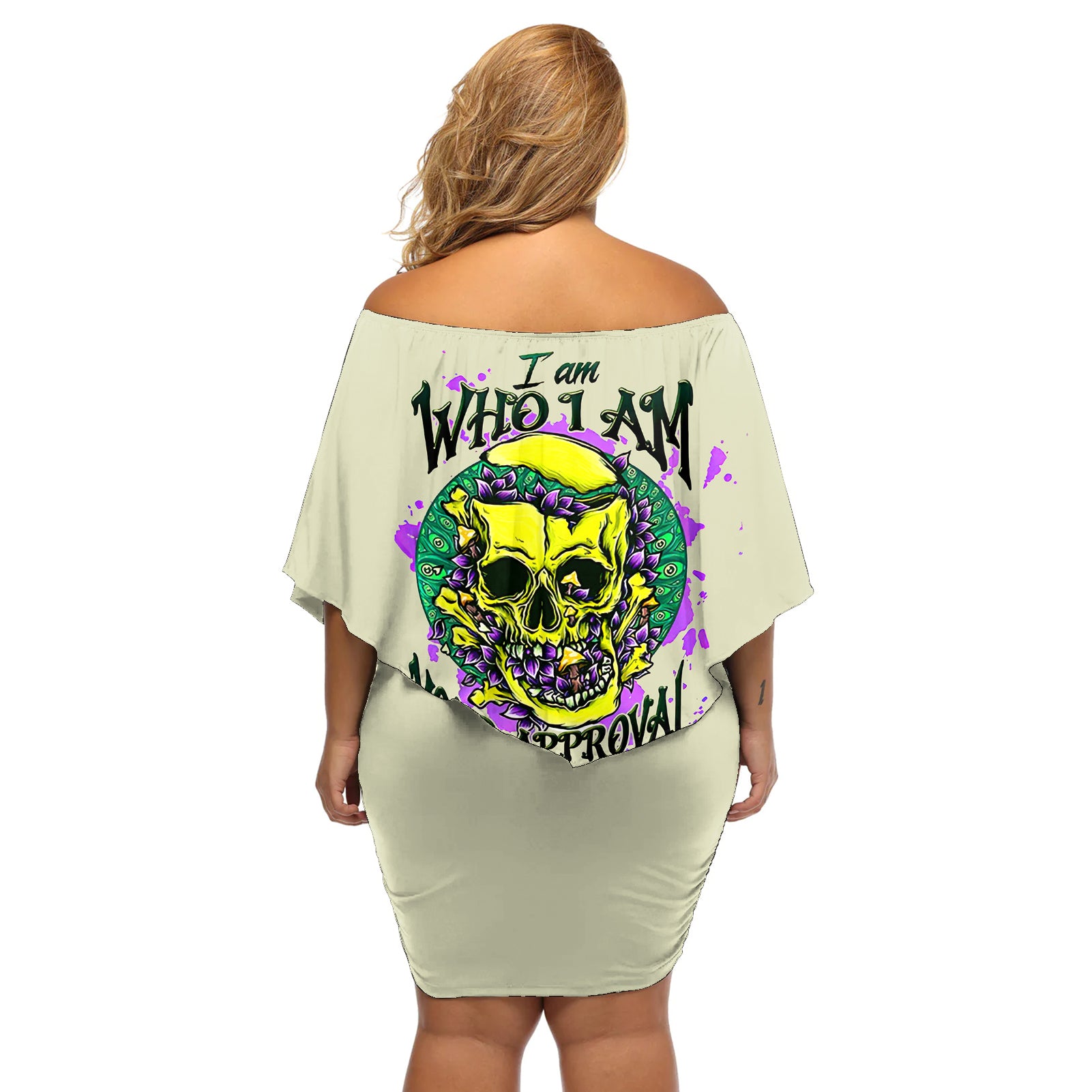 Flower Skull Off Shoulder Short Dress Iam Who Iam Your Approval Isn't Need - Wonder Print Shop