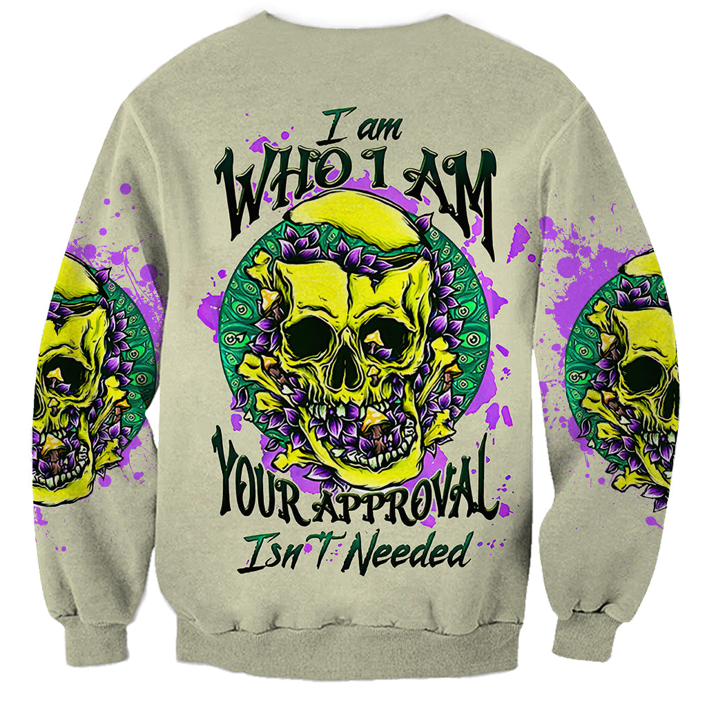 Green unisex sweatshirt with front neon skull graphic, purple splatter, and text print