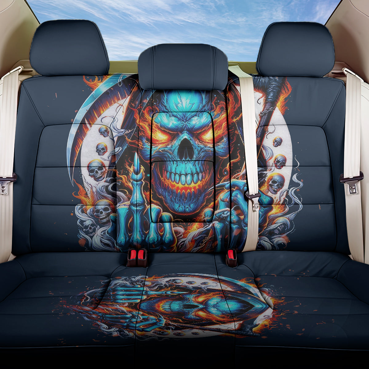 Reaper Skull Back Car Seat Cover My Give A Fuck Is Broken But My Go Fuck Yourself Is Fully Functional - Wonder Print Shop