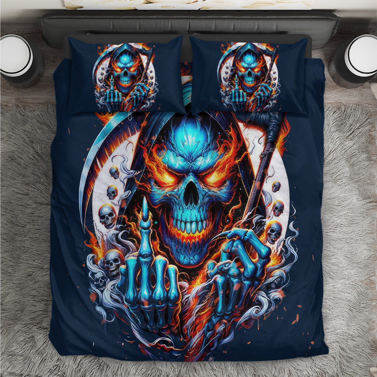 Reaper Skull Bedding Set My Give A Fuck Is Broken But My Go Fuck Yourself Is Fully Functional - Wonder Print Shop