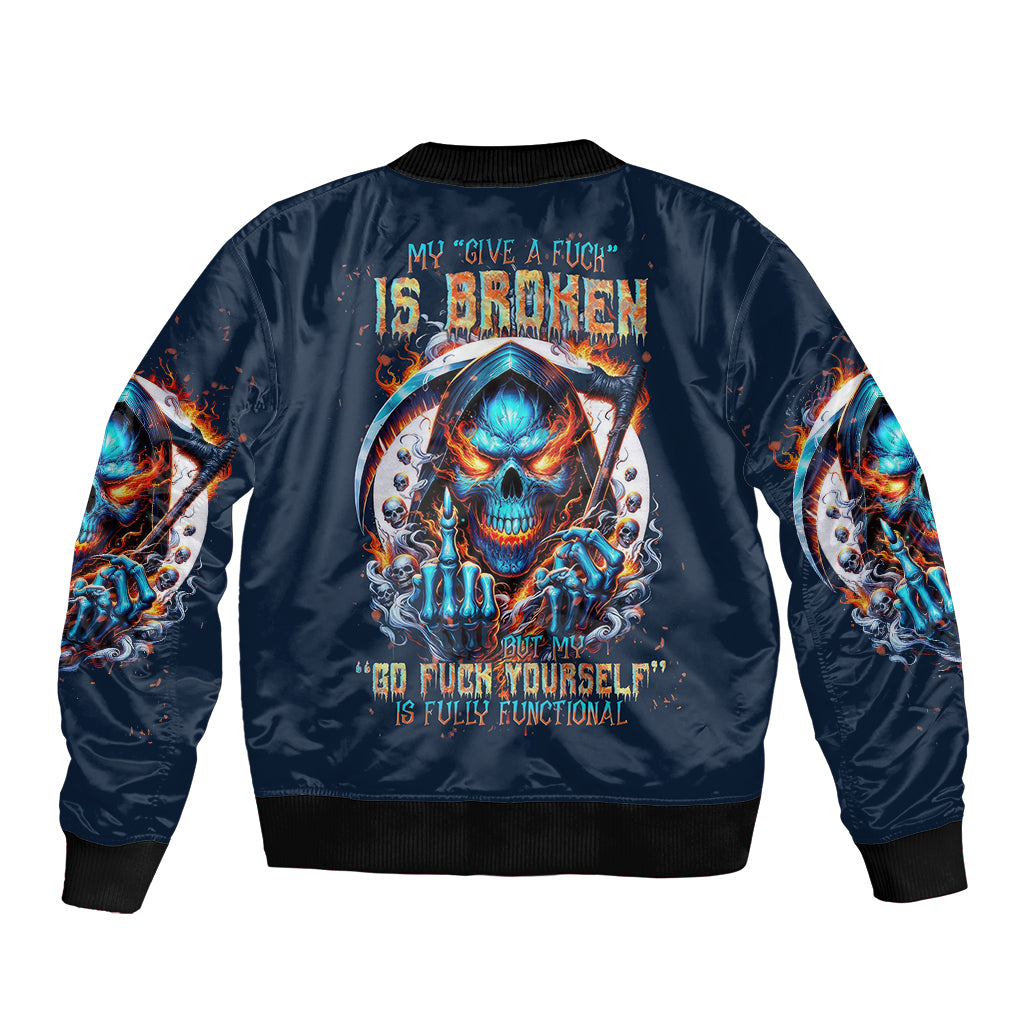 Reaper Skull Bomber Jacket My Give A Fuck Is Broken But My Go Fuck Yourself Is Fully Functional - Wonder Print Shop