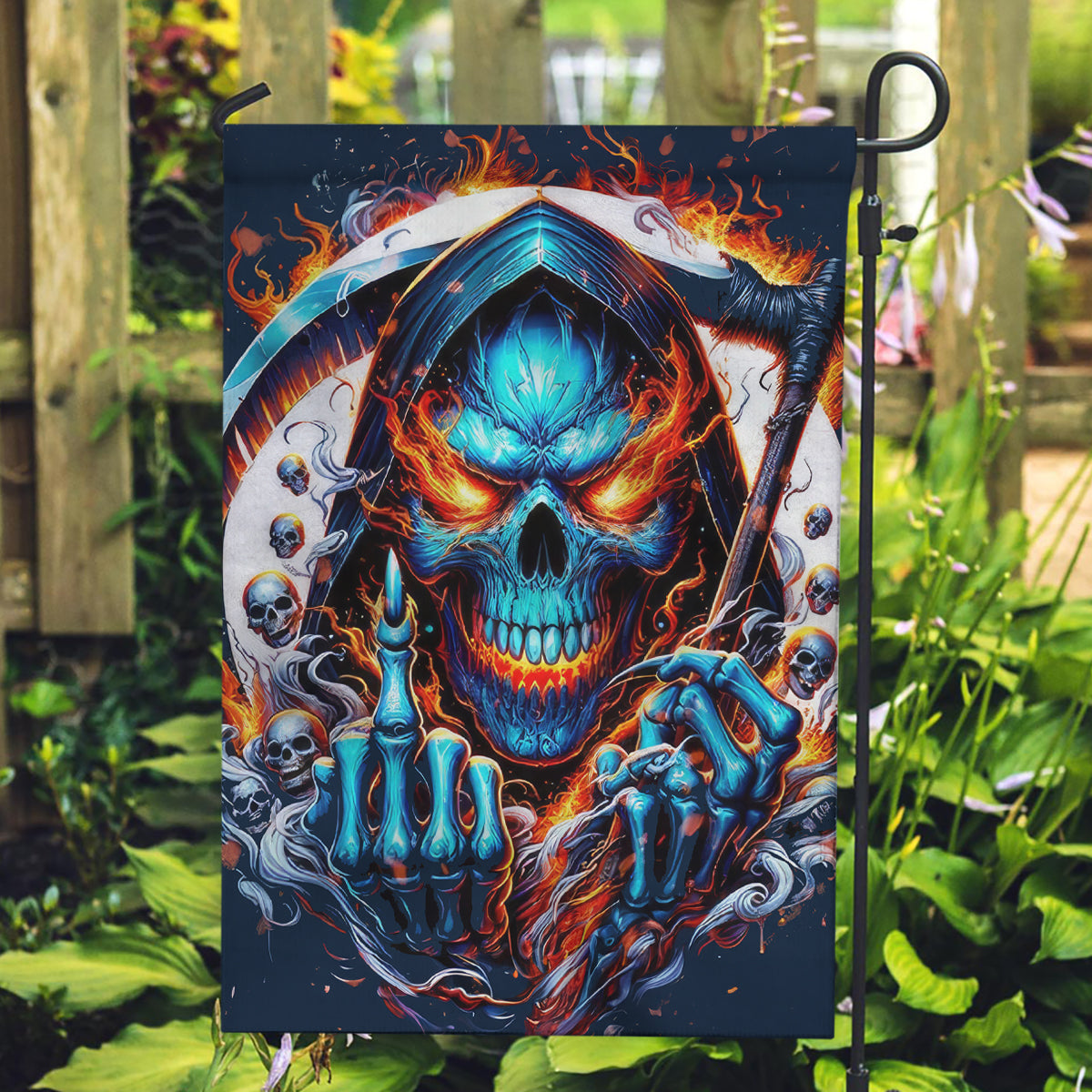 Reaper Skull Garden Flag My Give A Fuck Is Broken But My Go Fuck Yourself Is Fully Functional - Wonder Print Shop