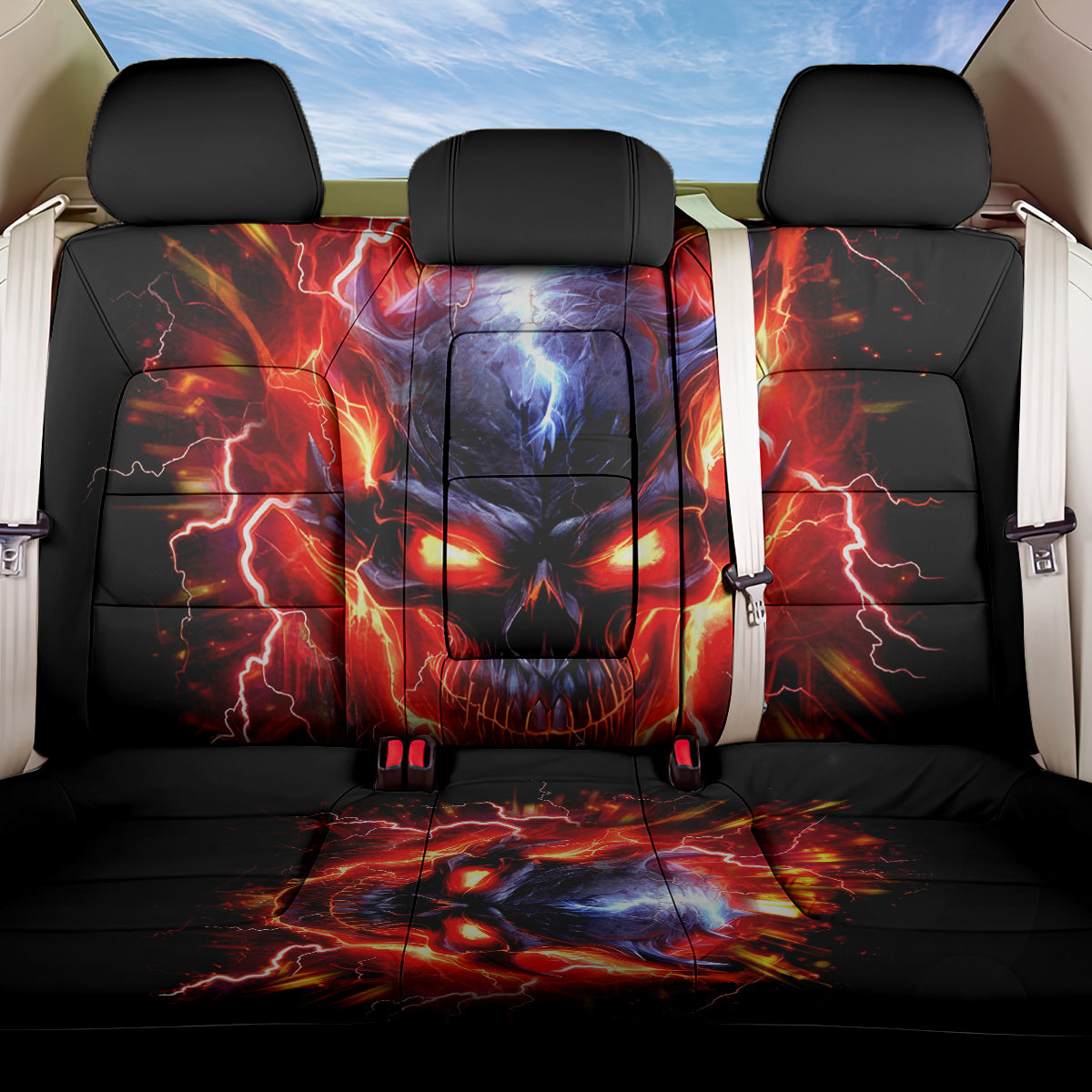 Flame Skull Back Car Seat Cover I'm Never Alone My Demons Are With Me 24/7 - Wonder Print Shop