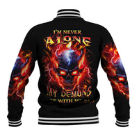 Black flame skull baseball jacket, striped ribbed collar and cuffs