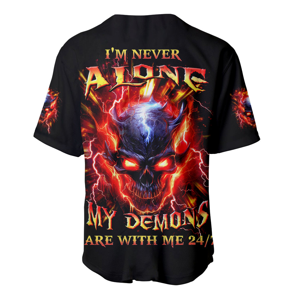 Flame Skull Baseball Jersey I'm Never Alone My Demons Are With Me 24/7 - Wonder Print Shop