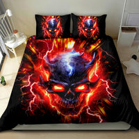 Black bed set with large flame skull print on duvet and twin pillowcases