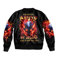 Black unisex bomber jacket with flame skull and text graphic on back
