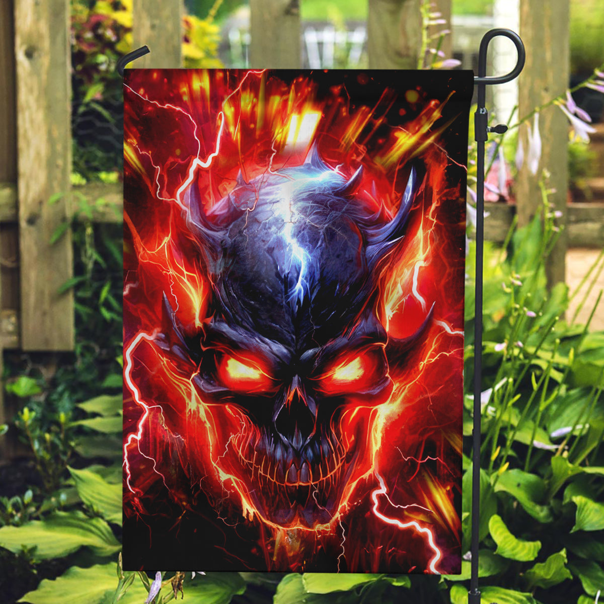 Flame Skull Garden Flag I'm Never Alone My Demons Are With Me 24/7 - Wonder Print Shop