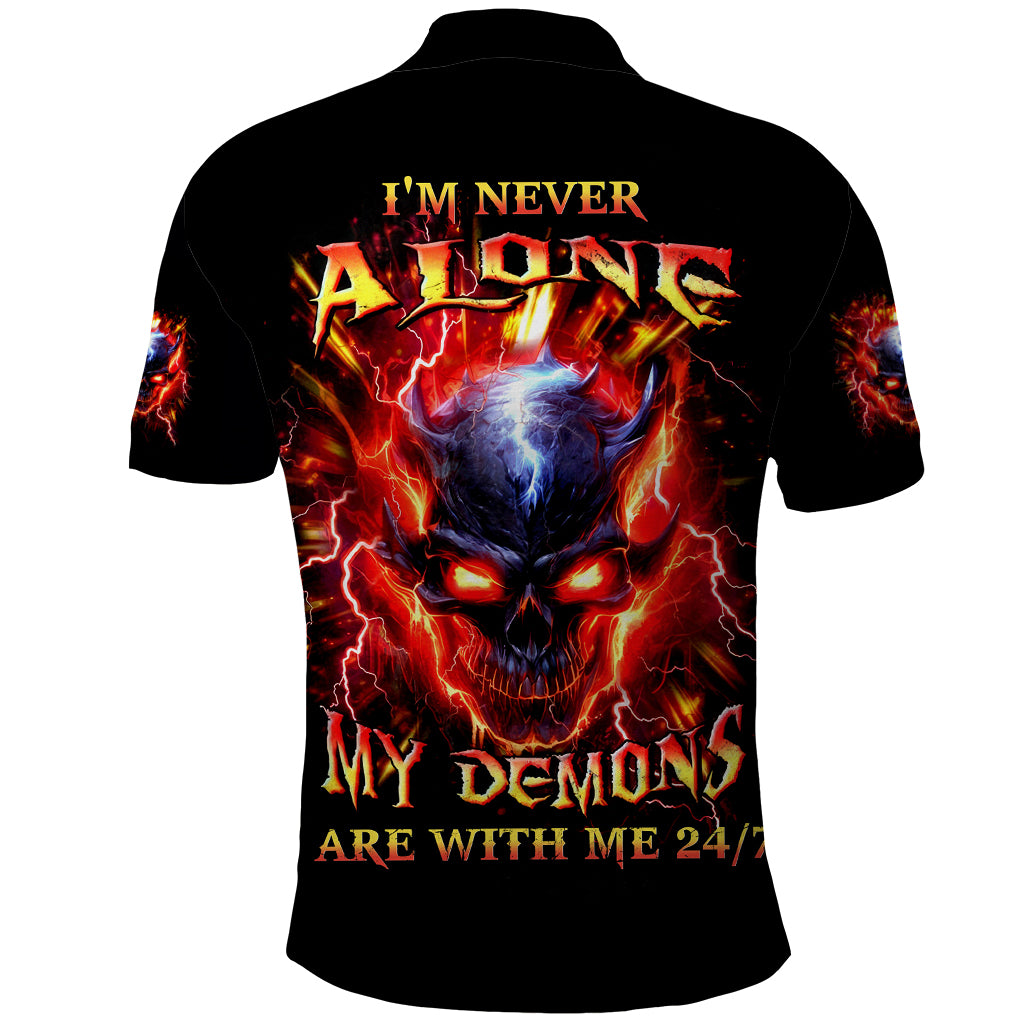 Flame Skull Polo Shirt I'm Never Alone My Demons Are With Me 24/7 - Wonder Print Shop