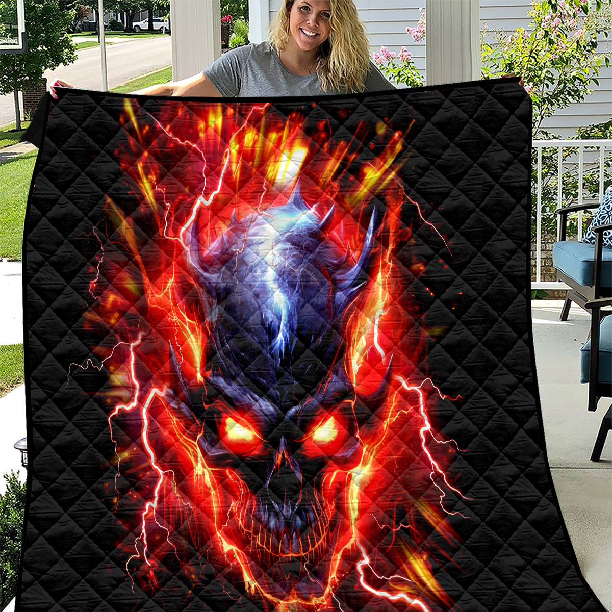 Flame Skull Quilt I'm Never Alone My Demons Are With Me 24/7