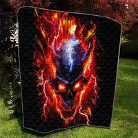 Black quilt with flame skull design, red-orange fire lines and blue glow, diamond texture