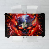 Black flame skull tablecloth with red and orange lightning skull graphic