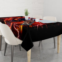 Black flame skull tablecloth on dining table with lightning skull artwork