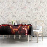 Black flame skull tablecloth with red-orange lightning skull scene