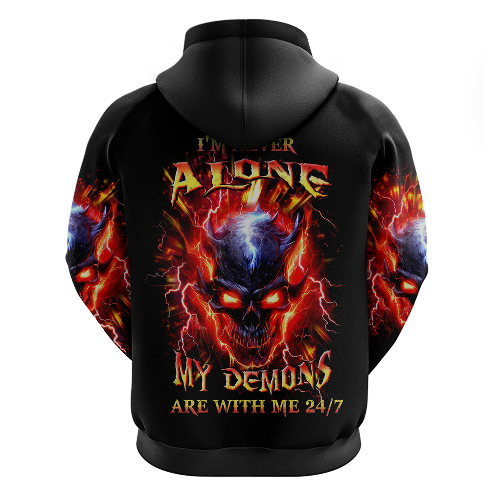 Flame Skull Zip Hoodie I'm Never Alone My Demons Are With Me 24/7 - Wonder Print Shop