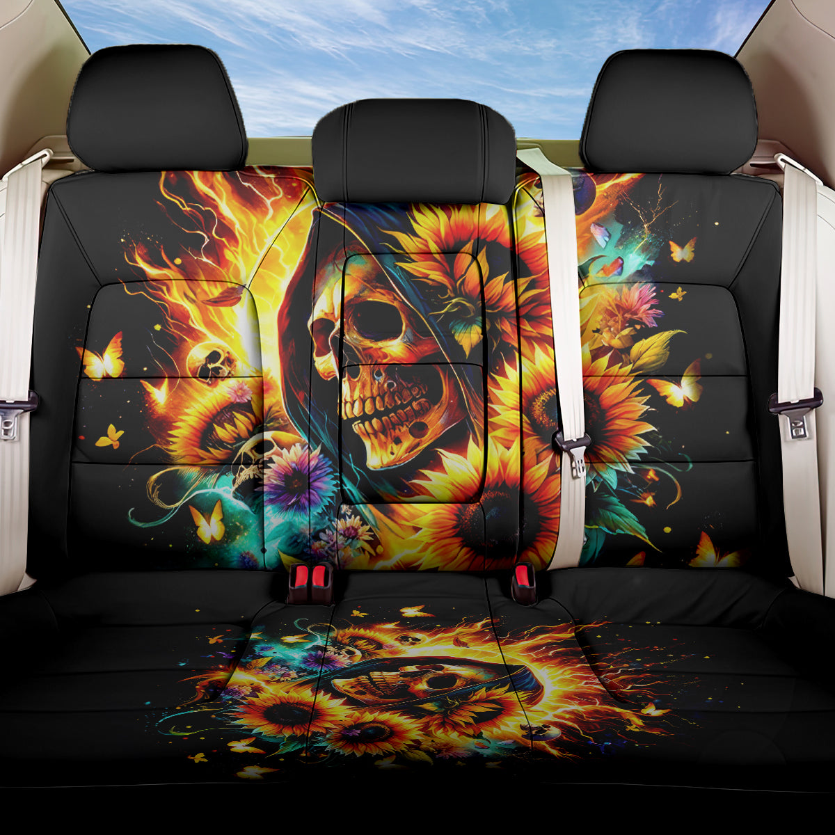 Sunflower Skull Back Car Seat Cover She Is Sunshine Mixed With A Little Hurricane - Wonder Print Shop