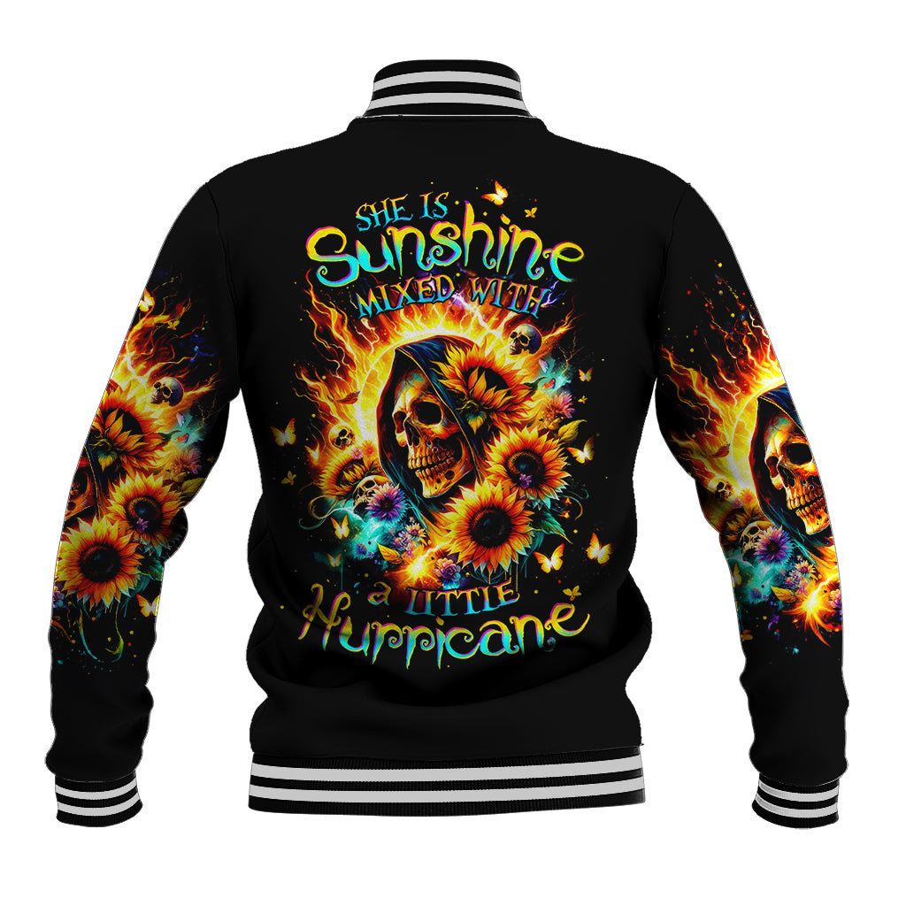 Sunflower Skull Baseball Jacket She Is Sunshine Mixed With A Little Hurricane - Wonder Print Shop