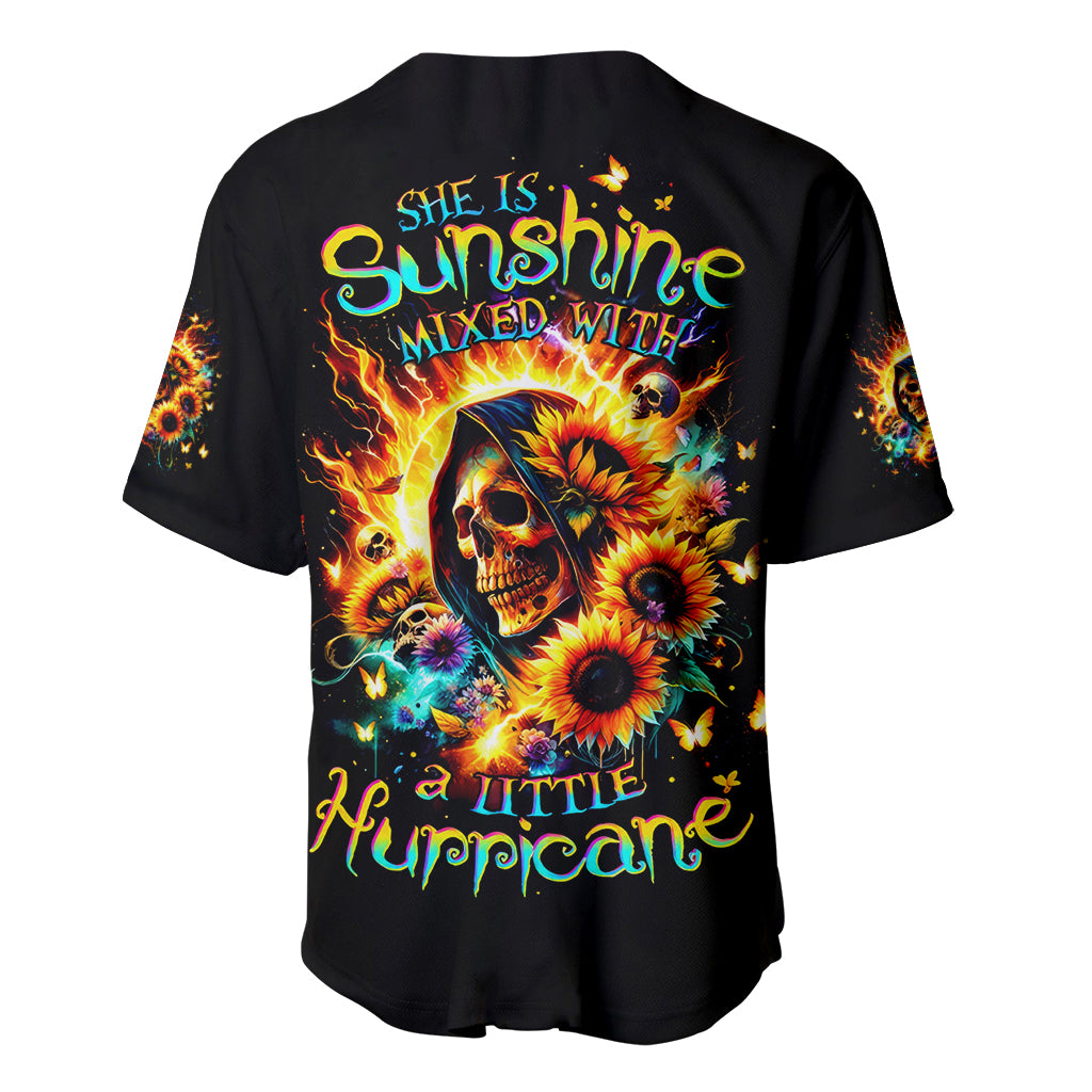 Sunflower Skull Baseball Jersey She Is Sunshine Mixed With A Little Hurricane - Wonder Print Shop